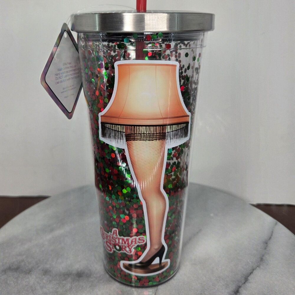 Silver Buffalo A Christmas Story Leg Lamp Tumbler 20oz Insulated Glitter Straw